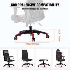 Heavy-duty 28-inch office chair base with five-star design and quiet rolling casters.