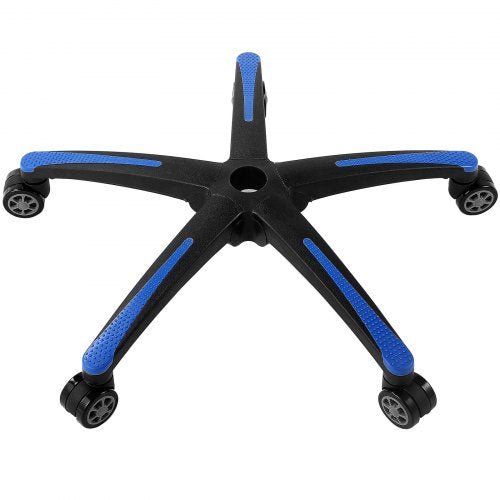 Black and blue 28-inch nylon office chair base with five wheels and 2500 lbs capacity