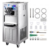 Silver Bostome soft serve ice cream machine with 3 flavors, 12L hoppers, and accessories.