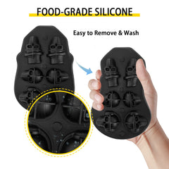 Black silicone skull ice cube tray with 6-grid mold, lid, and easy-release design.