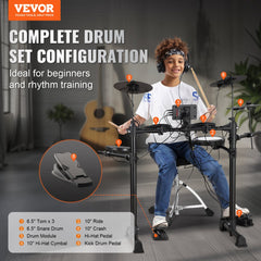 Bostome MT10B electronic drum set with mesh snare, 150 sounds, and foldable stand.