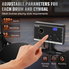 Bostome MT10B electronic drum set with mesh snare, 150 sounds, and foldable stand.