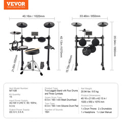 Bostome MT10B electronic drum set with mesh snare and 150 sounds for beginner drummers.