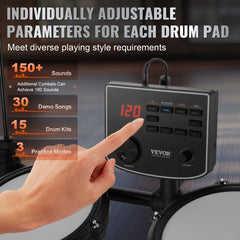 Bostome Electronic Drum Set with mesh heads, 150 sounds, and a foldable stand for beginners.
