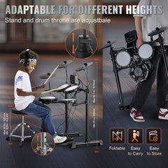 Bostome Electronic Drum Set with mesh heads, 150 sounds, and foldable stand for beginners.