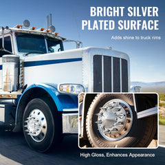 Bright silver ABS front axle cover kit with lug nut covers for semi-trucks.