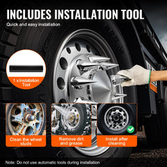 Bright silver ABS front axle cover kit with lug nut covers for semi-trucks.