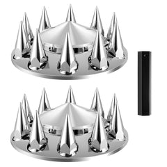 Bostome ABS Front Axle Cover Kit with bright silver lug nut covers for semi-trucks.