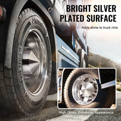 Bright silver ABS rear axle cover kit for 10-hole rims, includes installation tools.