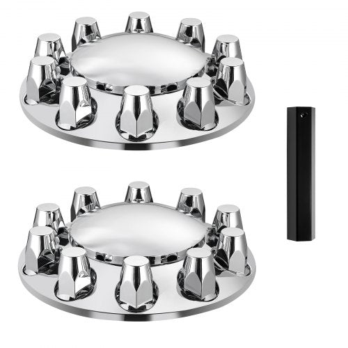 Bright silver ABS front axle cover kit with lug nut covers for semi-trucks.