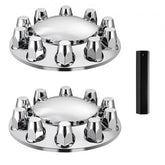 Bright silver ABS front axle cover kit with lug nut covers for semi-trucks.