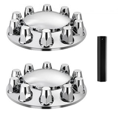 Bright silver ABS front axle cover kit with lug nut covers for semi-trucks.