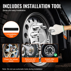 Bright silver ABS front axle cover kit with lug nut covers for semi-trucks.