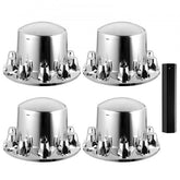 Bright silver ABS rear axle cover kit for semi-trucks with installation tools included.