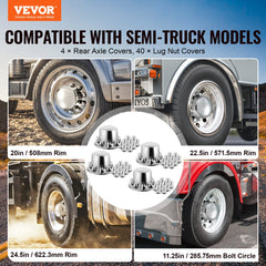 Bright silver ABS rear axle cover combo kit for semi-trucks with 10-hole rim compatibility.