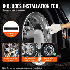 Bright silver ABS rear axle cover combo kit for semi-trucks with 10-hole rim compatibility.