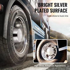 Bostome ABS axle cover kit with lug nut covers on silver-plated truck wheels.