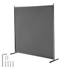 Grey Oxford fabric room divider with a sturdy iron frame and anti-slip feet.