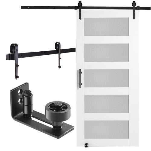 Bostome 42"x84" sliding barn door kit featuring spruce wood frame and frosted glass panels.