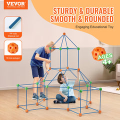 120-piece kids fort building kit with colorful connecting rods and balls for STEM construction play.