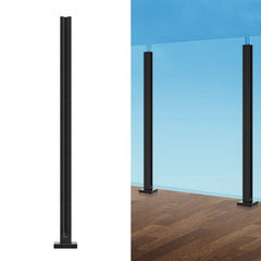 Black glass railing bracket made of 304 stainless steel with a polished finish.