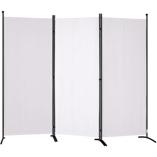 Bostome 3-panel white fabric room divider with a sturdy carbon steel frame for privacy.