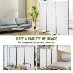Three-panel white fabric room divider with a sturdy carbon steel frame and adjustable clips.
