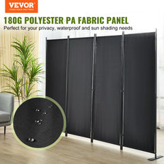 4-panel black fabric room divider, 5.6 ft folding privacy screen with metal frame.