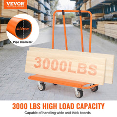 Orange Bostome Drywall Cart with 3000 lbs capacity, 45.28" x 21.8" deck, and 5" swivel wheels.