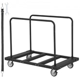 Black steel drywall cart with 1800 lbs capacity, 45x29 deck, 5-inch swivel wheels, wrench, and strap.