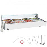 Bostome commercial electric food warmer with 8 pans, glass shield, and stainless steel construction.
