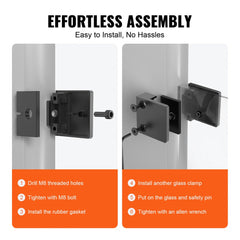 Black 304 stainless steel square glass clamps, 40 pieces, with adjustable rubber pads.