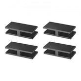 Four black 304 stainless steel glass clamps for 8-12mm tempered glass, shown from multiple angles.