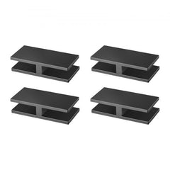 Four black 304 stainless steel glass clamps for 8-12mm tempered glass, shown from multiple angles.