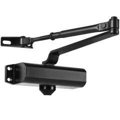 Bostome Automatic Door Closer in black, heavy-duty cast aluminum with adjustable controls.