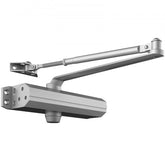 Silver hydraulic cast aluminum automatic door closer for doors up to 330 lbs.