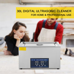 Bostome 30L ultrasonic cleaner with dual frequency settings and integrated heater for efficient cleaning.