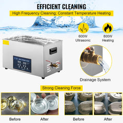 Bostome 30L ultrasonic cleaner with stainless steel tank, adjustable heater, and LED controls.