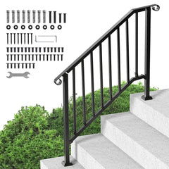 Black carbon steel outdoor handrail with a retro arch design for 3-4 steps.