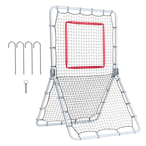 A 3.5x6ft baseball softball rebounder net with 5 adjustable angles and durable steel frame.