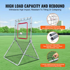 A 3.5x6ft baseball softball rebounder net with 5 adjustable angles and durable steel frame.