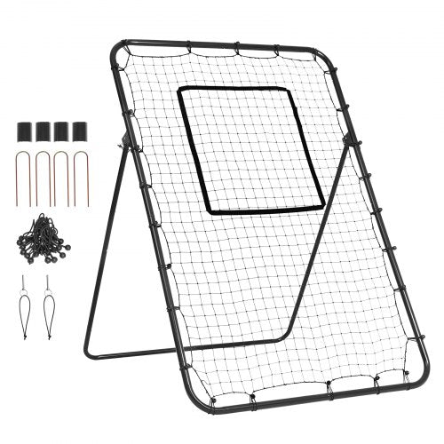 A 4x6 ft baseball and softball rebounder net with adjustable angles and durable steel frame.
