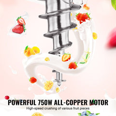 Bostome 750W commercial ice cream blender with stainless steel construction and dual hoppers.