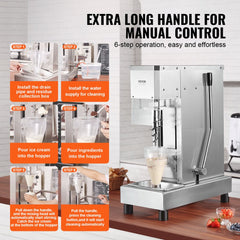 Bostome 750W commercial ice cream blender with stainless steel construction and dual hoppers.