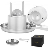 Bostome 2.4-inch ice ball press kit made of aircraft aluminum with tongs and drip tray included.