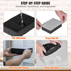 Silicone ice cube trays set includes sphere and large square molds with a lid for easy use.
