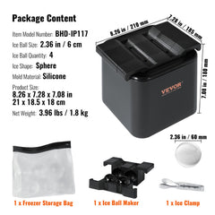 Silicone mold for making four 2.36-inch crystal clear ice spheres for drinks.