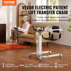 Folding electric patient lift transfer chair with 220lb capacity and adjustable height.