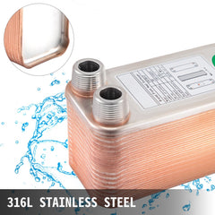 Bostome 30 plate brazed heat exchanger in 316L stainless steel with four 3/4" MNPT ports.