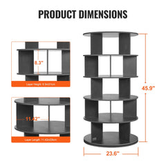 Diagram of black 5-tier rotating shoe rack showing 45.9-inch height, 23.6-inch width, 11.4-inch depth, and 8.3-inch tier height.